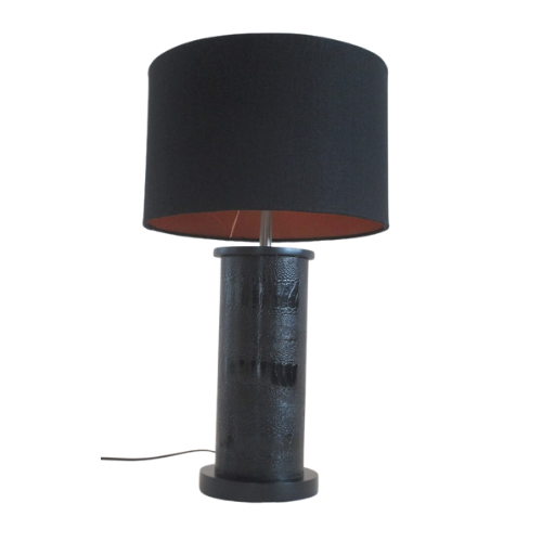 Black Ostrich lamp with Black Linen shade & gold lining Unique Boys