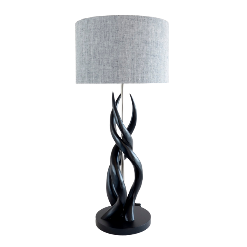 Black Triple Kudu Upright Twist Lamp & Two-tone Linen shade -Unique Boys