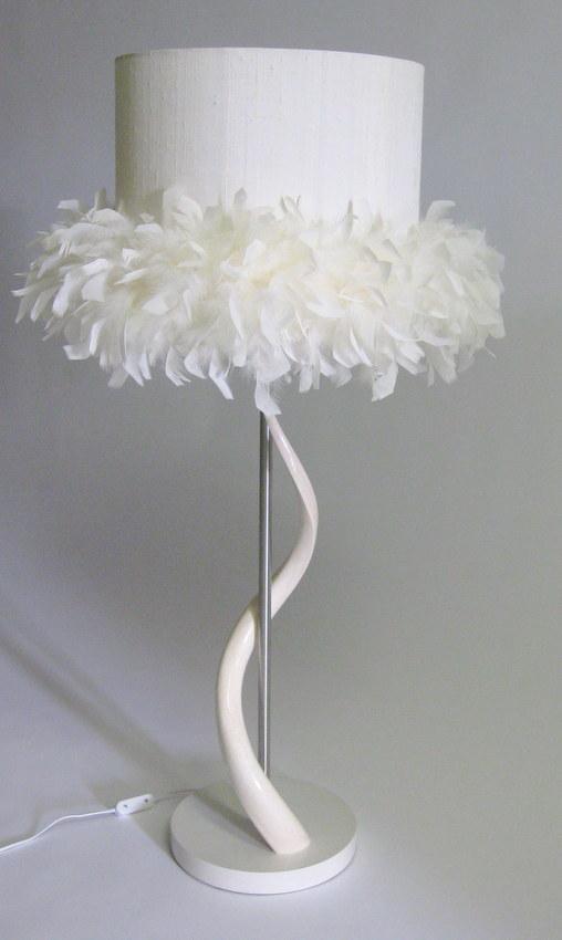 Unique Interiors Lifestyle Kudu inner horn lamp with feather Boa shade large lamp