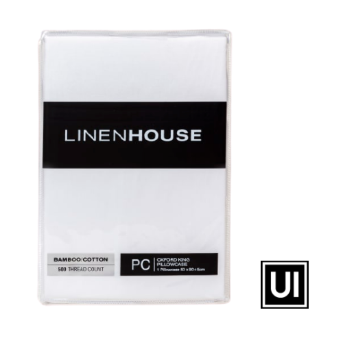Linen House Elka Bamboo 500 Thread Count  King Pillowcase White