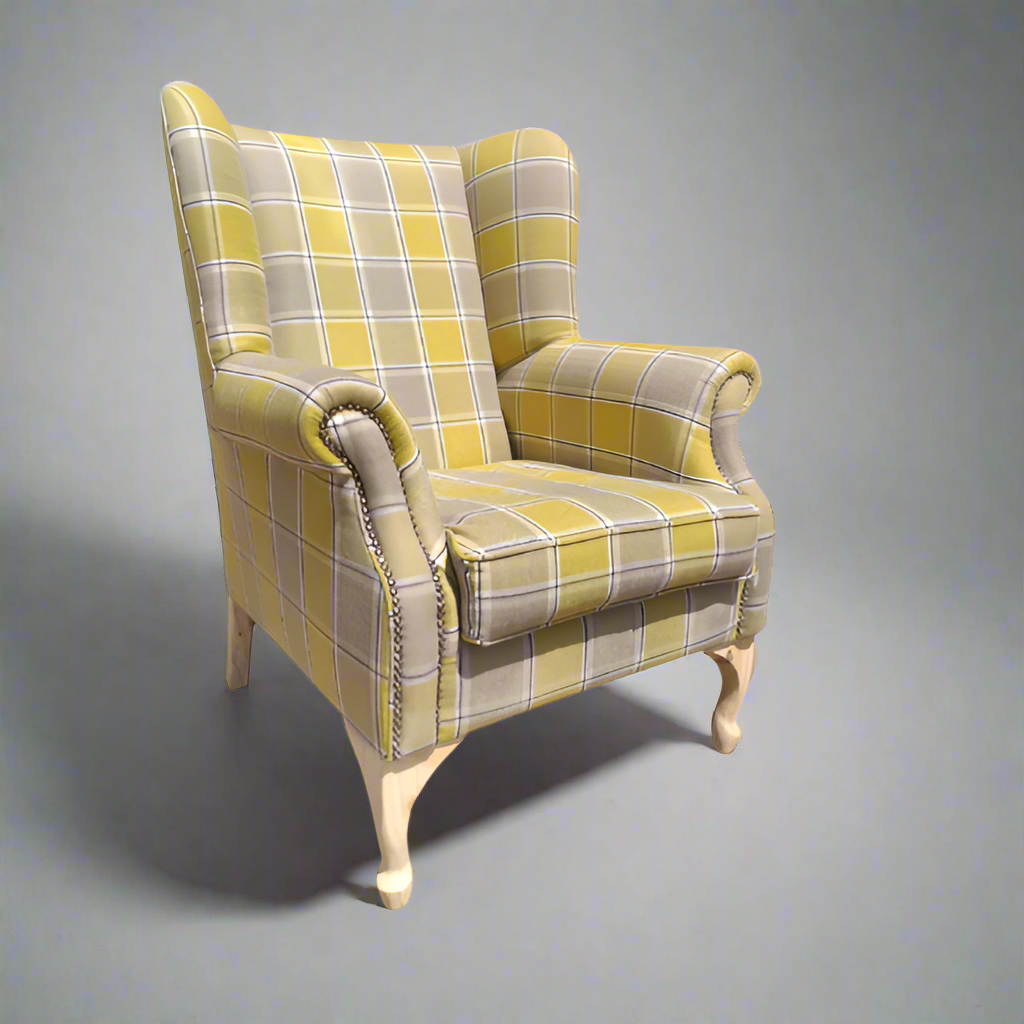 Soloblock Wingback chair with Yellow custom fabric