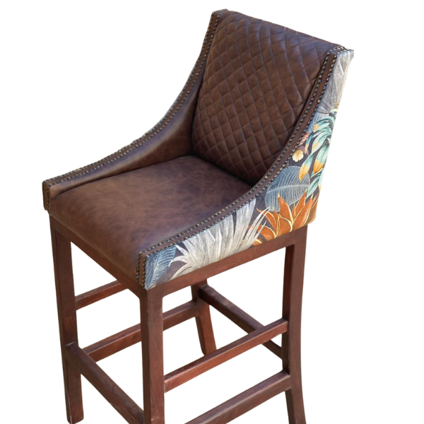 Lincon Modern Upholstered Stool Leather and Fabric