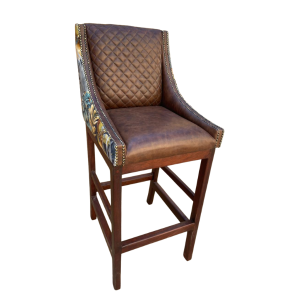 Lincon Modern Upholstered Stool Leather and Fabric